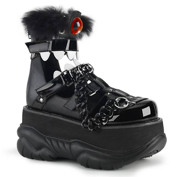Demonia Men's Neptune-150 Platform Sandals - Black Vegan Leather/ Black Patent D5319-42US Clearance